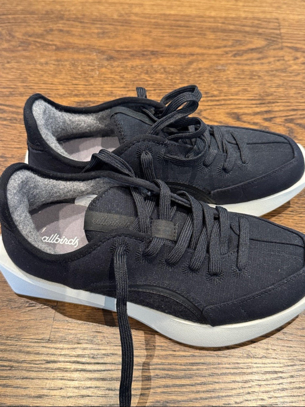 Allbirds Women’s Black Knit Lace-Up Sneakers with White Soles